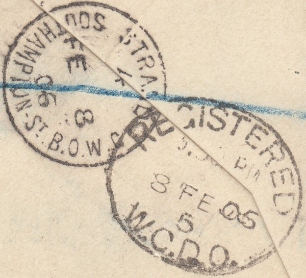 81309 - 1906 MIXED REIGNS COMBINATION QV CUT OUT AND KEDVIII STAMP. Envelope sent registered mail London to Berli...