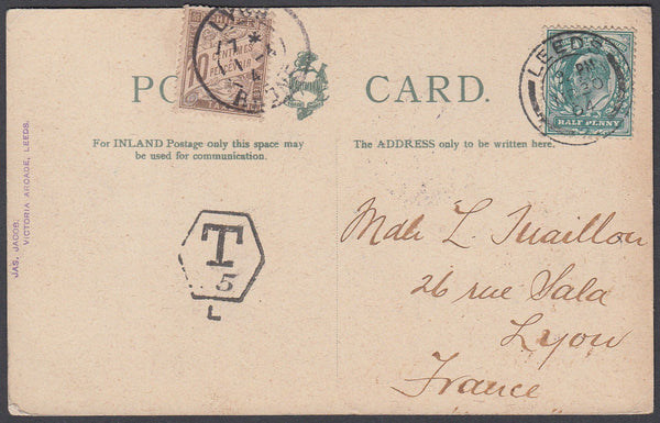 81502 - 1904 UNDERPAID MAIL LEEDS TO FRANCE.