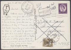 81504 - 1963 UNDERPAID MAIL KENT TO FRANCE. Post card Rochester to Lyon Fr...