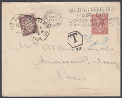 81507 - 1924 UNDERPAID MAIL LONDON TO PARIS. Envelope London to the Americ...