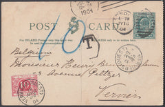 81517 - 1904 UNDERPAID MAIL LONDON TO BELGIUM.  Post card London to Vervier Be...