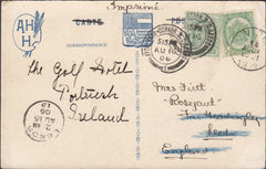 81524 - 1906 MAIL BELGIUM TO LEEDS REDIRECTED TO IRELAND. Post card from Belgium to Leeds with Belgium 5...