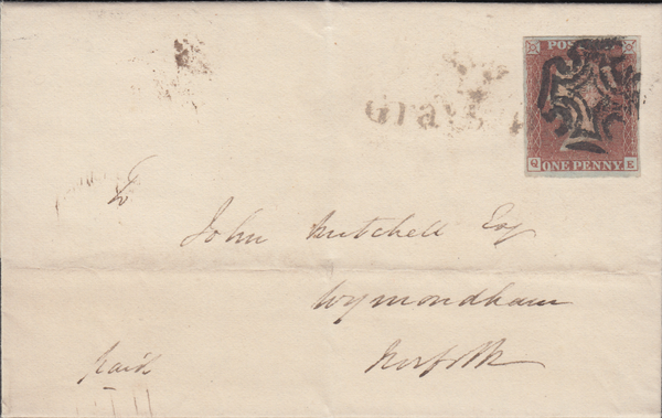 81963 - PL.10 (QE)(SG7) ON COVER. 1841 letter London Wymondham Norf...