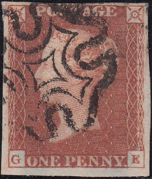 82019 - PL.20 (GE)(SG8). Fine used 1841 1d pl.20 (SG8) lettered GE with fine four margins