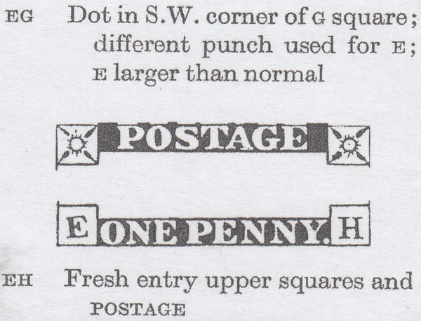 82203 1855 DIE 2 1D PL.6 (SG24) USED STRIP OF FOUR (EE EF EG EH)/BLUE '32' ENGLISH TYPE IRISH SPOON OF BALLINASLOE (RA40).
