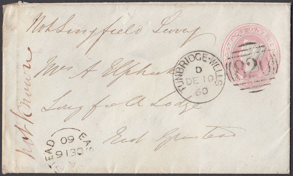 82285 - KENT/UNDELIVERED MAIL. 1860 1d pink envelope Tunbr...