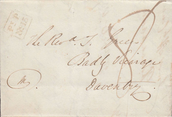 82343 - 1837 BIRMINGHAM PENNY POST. 1837 entire Hansworth to Daventry date...