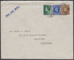 82519 1937 MAIL BRADFORD, YORKS TO AUSTRALIA, MIXED REIGNS.