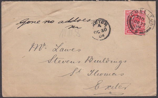 82554 - DEVON. 1904 envelope Crediton to Exeter with KEDVI...