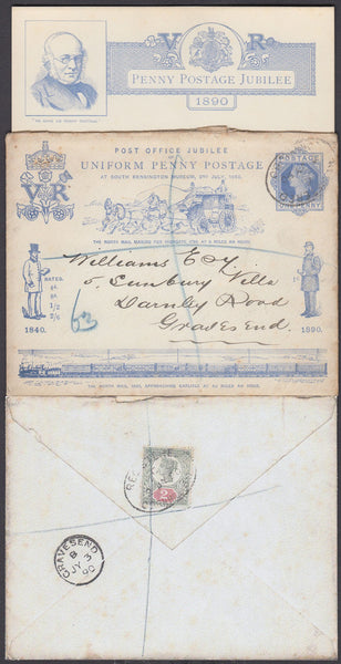 82585 - 1890 PENNY POSTAGE JUBILEE ENVELOPE SENT REGISTERED MAIL 2ND JULY 1890. Used 1d blue envelope ...