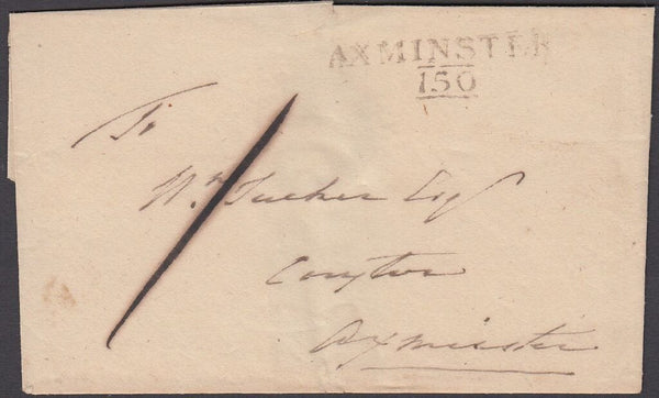 82733 - DEVON/'AXMINSTER 150' MILEAGE MARK(DN28). Undated wrapper Axminster to Colyton with g...