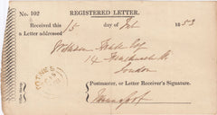82734 - 1853 'REGISTERED LETTER' RECEIPT WITH TOTNES DATE STAMP.
