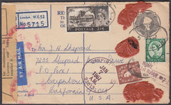 82854 1967 QE2 2/1d grey registered envelope London to California.