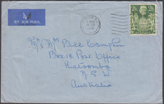 83028 - 1950 MAIL LONDON TO AUSTRALIA 2/6D YELLOW-GREEN (SG476b). Envelope London to Australia with 2/6d green ...