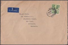83093 - 1947 MAIL LONDON TO AUSTRALIA/2/6D YELLOW-GREEN (SG476b). Large envelope (230x152mm) London to Melbourn...