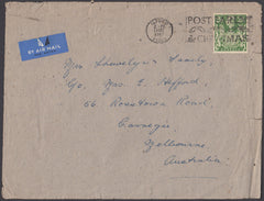 83094 - 1947 MAIL ILFORD (ESSEX) TO AUSTRALIA 2/6D YELLOW-GREEN (SG476b). Large envelope (217x165mm) Ilford to Melbourn...