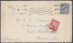 83363 - 1927 UNDERPAID MAIL MAIDENHEAD TO FRANCE. Envelope Taplow Berks to Marseilles with KGV ...