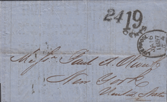83487 - LIVERPOOL SPOON TYPE C4 (RA69) ON COVER TO USA. 1857 printed price...