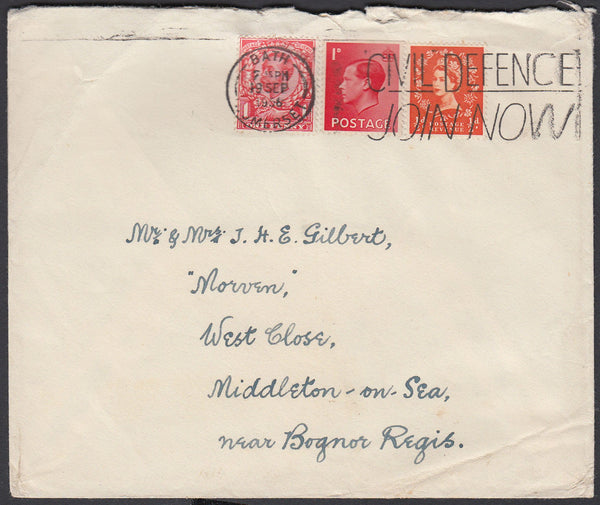 83638 - 1956 envelope Bath to Bognor Regis with KGV 1d Dow...