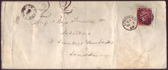 83741 - 1869 REUSE OF  1D PENNY PLATE NUMBER (SG43)(TC) ON COVER. Envelope (218x91)