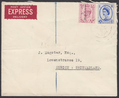 83881 - 1954 EXPRESS MAIL LONDON TO SWITZERLAND/MIXED REIGNS. Envelope London ...
