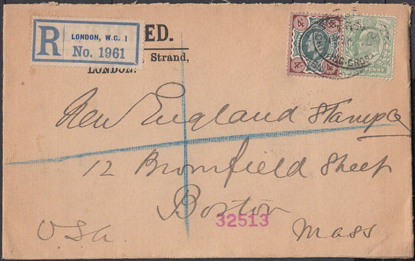 83939 - STAMP DEALERS. 1908 envelope sent registered mail ...