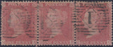 83989 1861 DIE 2 1D PLATE 64 VERY RARE USED STRIP OF THREE (SG40)(QE QF QG).