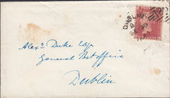 83995 1861 DIE 2 1D PLATE 65 (SG40)(HG) USED ON COVER IN IRELAND. 1861 e...