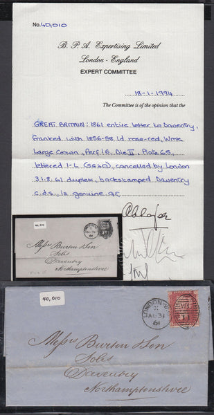 84023 1861 DIE 2 1D PL.65 (SG40)(IL) USED ON COVER LONDON TO DAVENTRY.