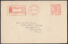 84137 - 1930 ADVERTISING/METER MARK. Envelope London to USA with KGVI ½d meter mar...