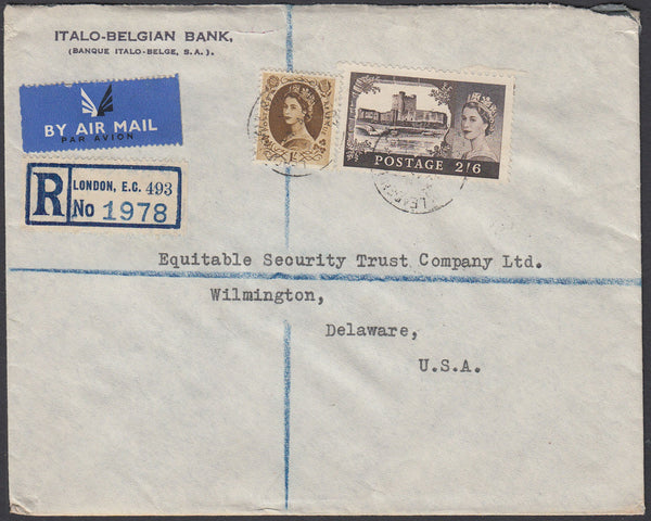 84169 - 1958 envelope sent registered air mail London to D...