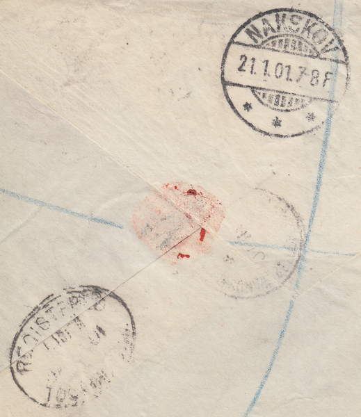 84184 - 1901 MAIL LONDON TO DENMARK 'POSTAL STATIONERY EMBOSSED. Envelope sent registered mai...