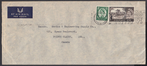 84273 1960 AIR MAIL LONDON TO POINTE CLAIRE CANADA WITH 2/6D CASTLE.