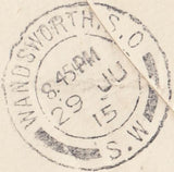 84565 - 1915 QV 1D PINK CUT OUT ON ENVELOPE USED IN LONDON 29TH JUNE, TWO DAYS BEFORE DEMONETISATION.