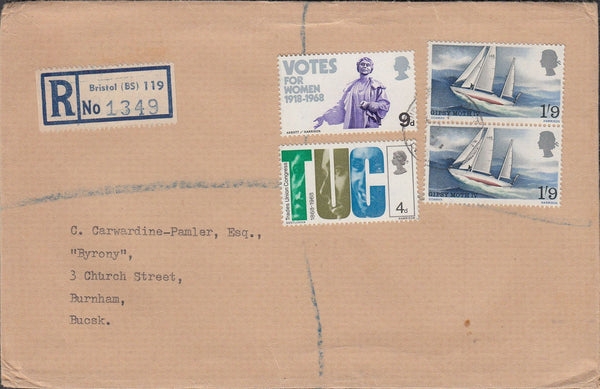 84626 1971 envelope sent registered mail Bristol to Bucks.