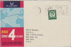 84634 1958 BOAC FIRST FLIGHT BETWEEN LONDON AND NEW YORK.