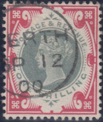 84651 - 1900 QV 1S GREEN AND CARMINE (SG214). Superb used...
