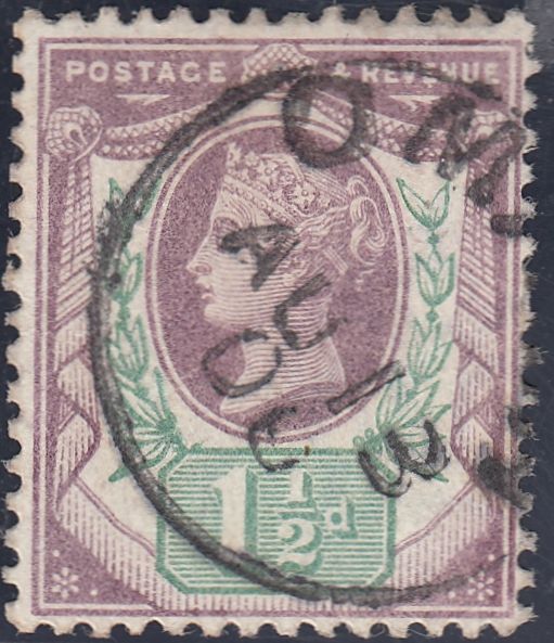 84734 1887 1½D JUBILEE VARIETY 'DEFORMED LEAF' (SG198 SPEC K29e) USED.