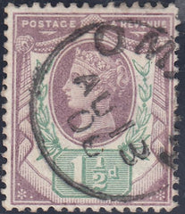 84734 1887 1½D JUBILEE VARIETY 'DEFORMED LEAF' (SG198 SPEC K29e) USED.