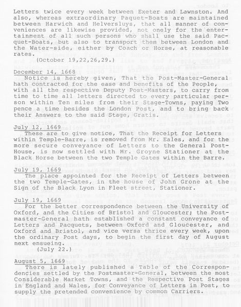 84789'POST OFFICE NOTICES: EXTRACTED FROM THE LONDON GAZETTE 1666-1800'by Haslam and Moreton.