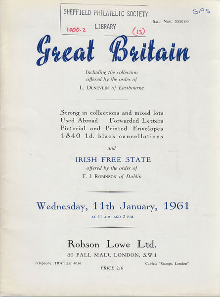 84896 - GREAT BRITAIN: Robson Lowe auction January 1961 wi...