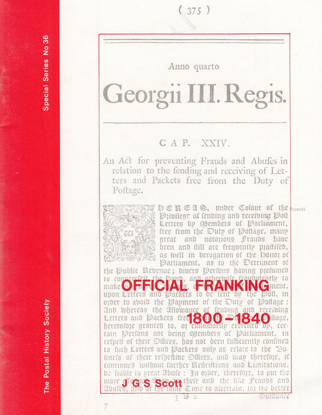 84915 'OFFICIAL FRANKING 1800-1840' BY J.G.S. SCOTT.