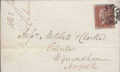 85120 - PL.29 (HK)(SG8) ON COVER. 1843 letter London to Wymondham w...