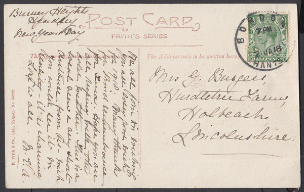 85175 - 1918 HANTS/'BORDON' SKELETON. 1918 post card to Holbeach with KGV ½d cance...