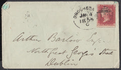 85235 - DROGHEDA/179 IRISH TYPE SPOON ON COVER (RA25). 1859 envelope Dr...