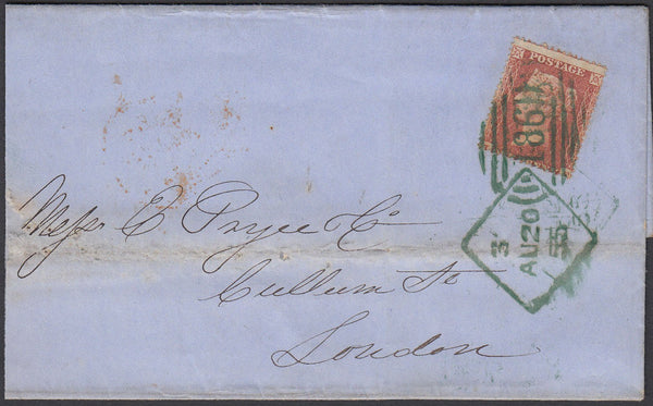 85291 - 1855 DUBLIN DIAMOND SPOON TYPE A3 IN GREEN (RA65) ON COVER.