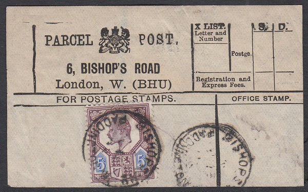 85331 - PARCEL POST LABEL. 1903 label 6 BISHOP'S ROAD Lond...
