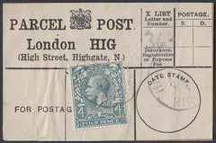 85340 - PARCEL POST LABEL. 1914 label LONDON HIG (High Str...
