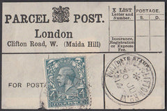 85350 - PARCEL POST LABEL. 1914 label LONDON Clifton Road ...