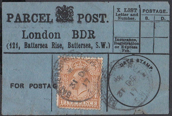 85351 - PARCEL POST LABEL. 1917 blue label LONDON BDR (121...